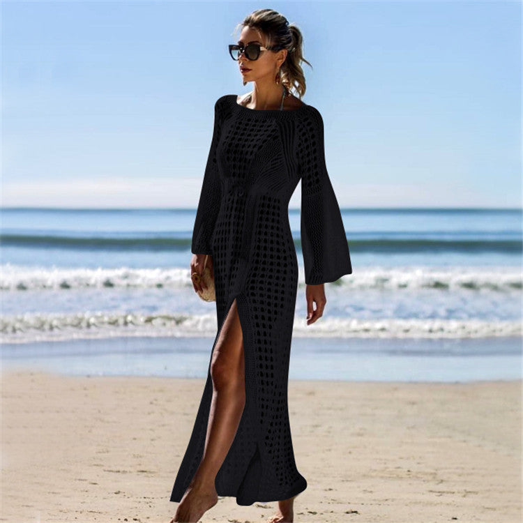 Knitted Crochet Sexy Hollow Beach Skirt Vacation Long Skirt Bikini Outer Cover-up Sunscreen Shirt