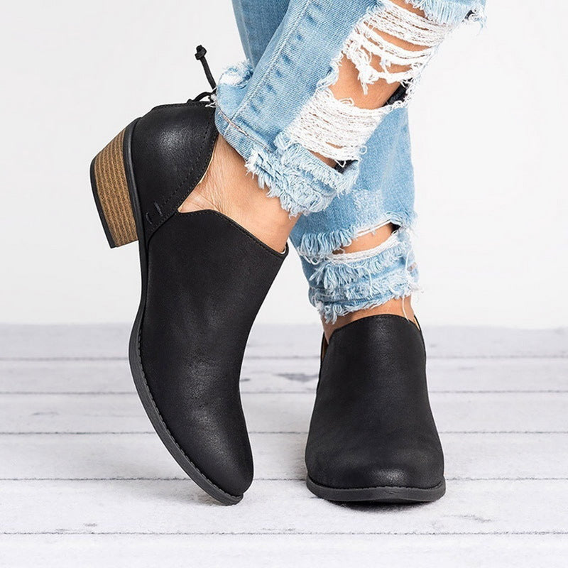 Autumn And Winter New Thick Heel Pointed Toe Single Shoes Fashion Rear Zipper Martin Boots Wholesale