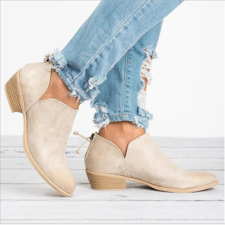 Autumn And Winter New Thick Heel Pointed Toe Single Shoes Fashion Rear Zipper Martin Boots Wholesale