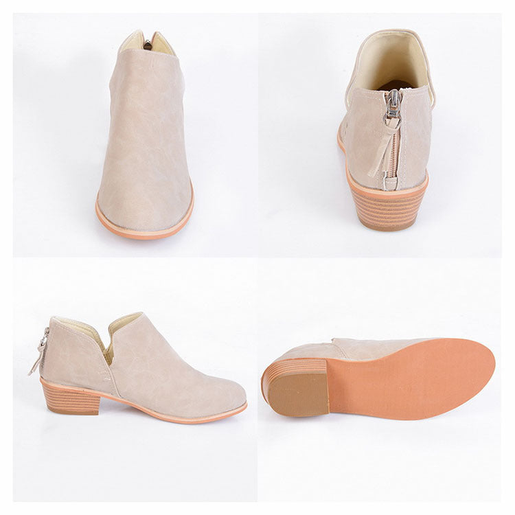 Autumn And Winter New Thick Heel Pointed Toe Single Shoes Fashion Rear Zipper Martin Boots Wholesale