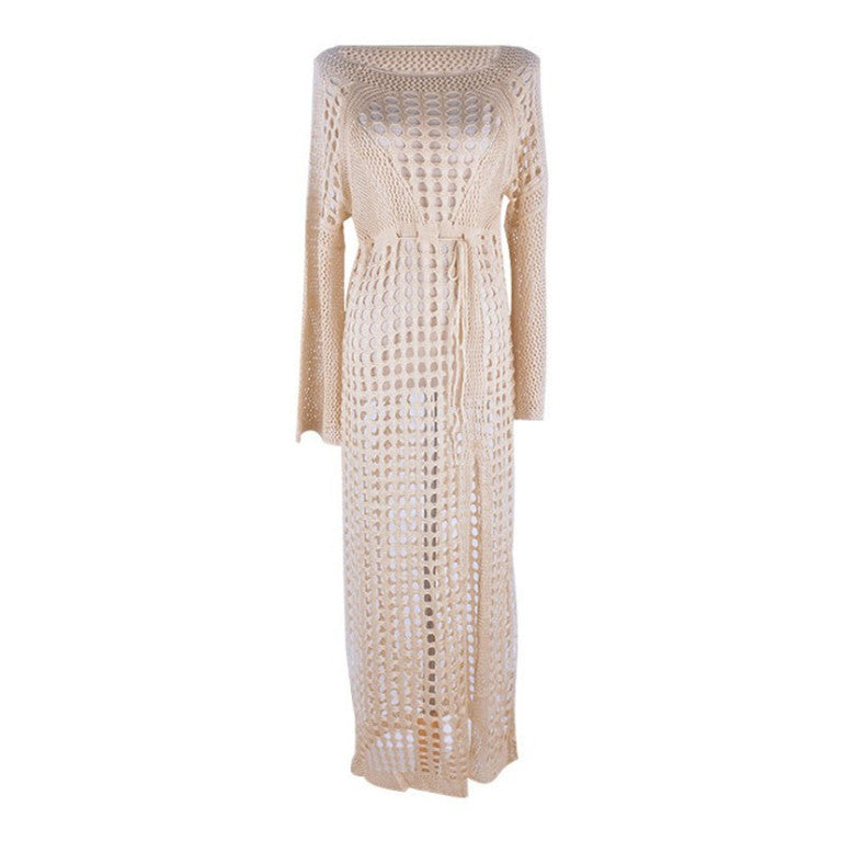 Knitted Crochet Sexy Hollow Beach Skirt Vacation Long Skirt Bikini Outer Cover-up Sunscreen Shirt