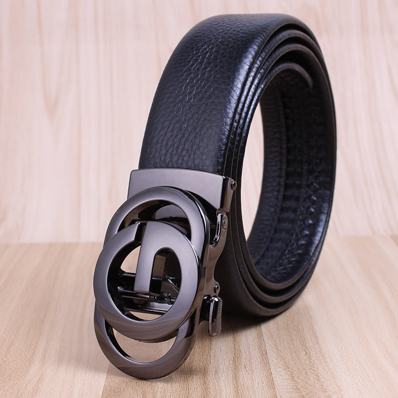 First-layer Cowhide Leather Belt For Men, High-end Genuine Leather Automatic Buckle, Business Belt, Men Casual Pants With Girdle