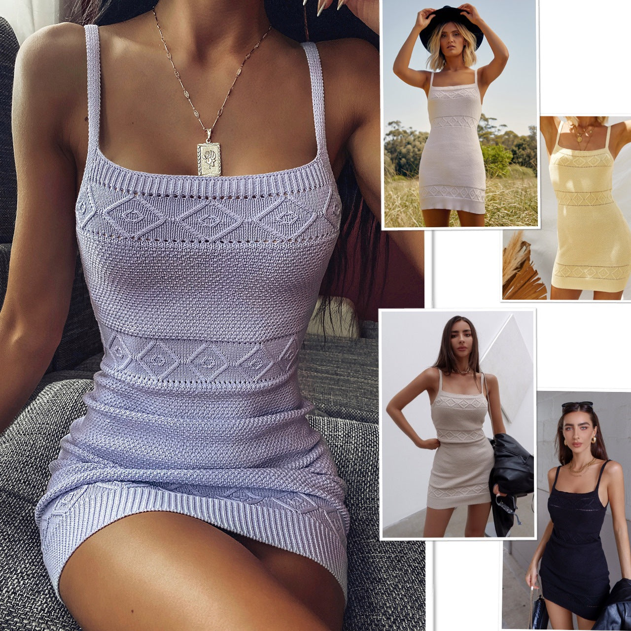 AliExpress Amazon 20 Spring And Summer European And American Hot Style Knitted Elastic Sexy Suspender Dress Women's Summer New Women's Clothing