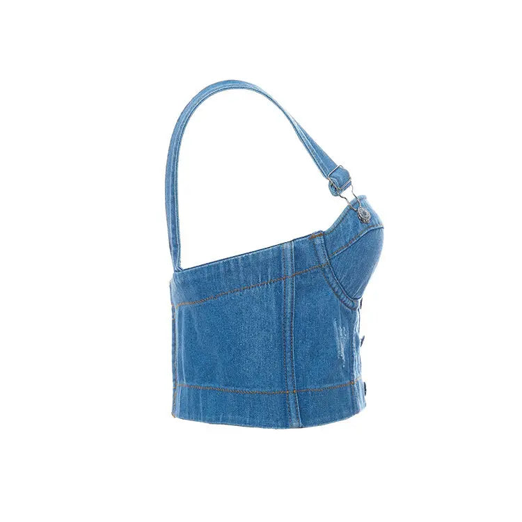 Hot-selling All-match Strap Button Slim-fit Denim Tube Top Strap