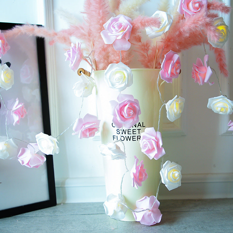 Girl's Heart Pink White Simulation Led Rose Lamp String Birthday Party Tanabata Wedding Decoration Lamp