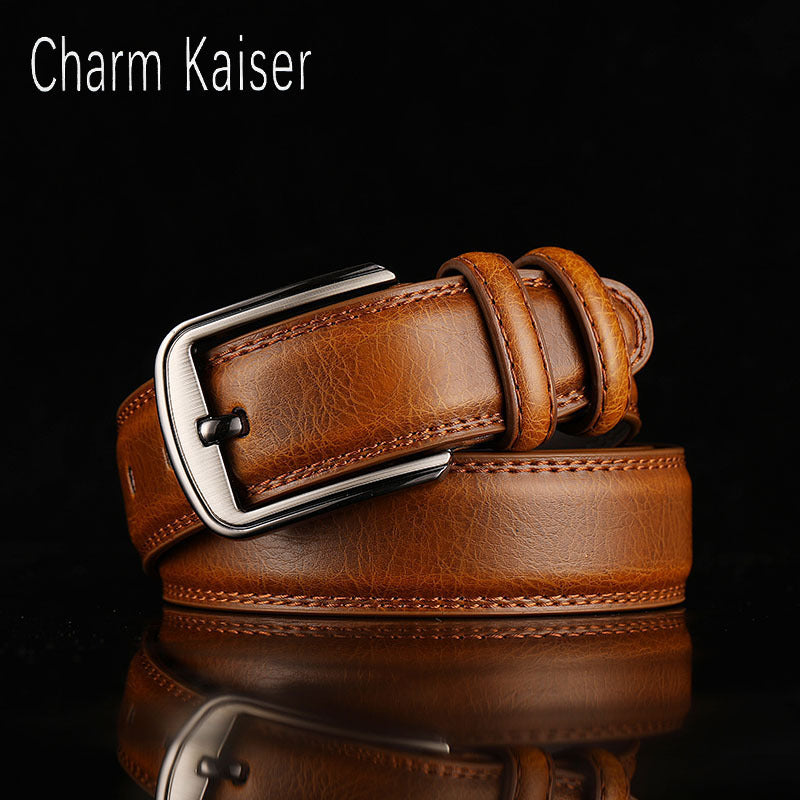 Belt Men's Belt Boys' Real Cowhide Pin Buckle Belt Brown Middle-aged Youth Casual Trendy Men's Belt