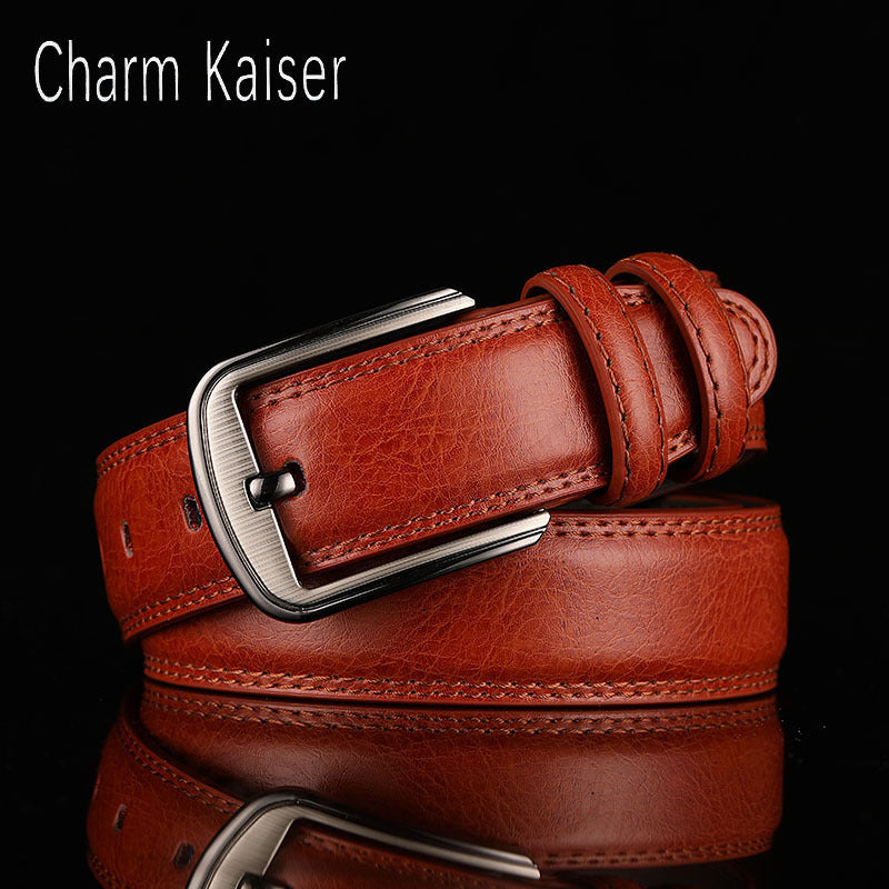 Belt Men's Belt Boys' Real Cowhide Pin Buckle Belt Brown Middle-aged Youth Casual Trendy Men's Belt