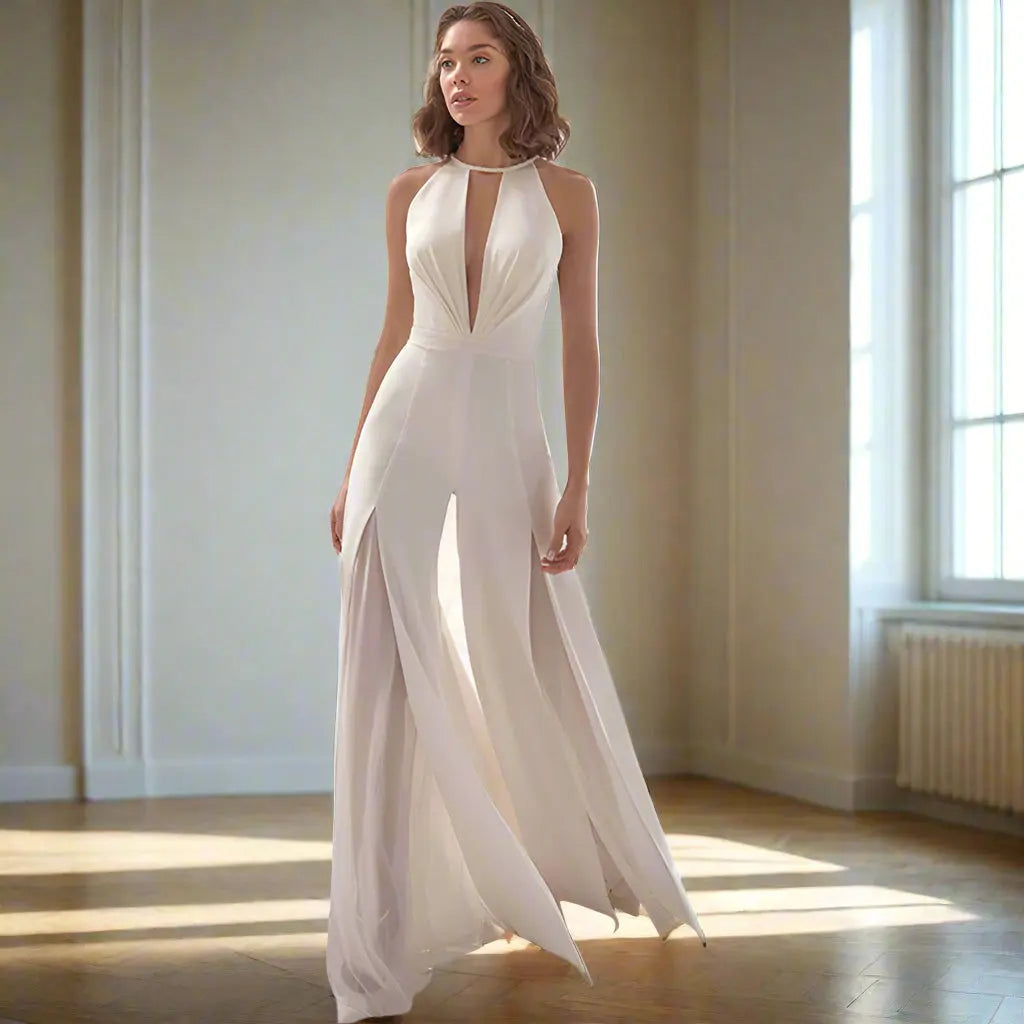 New Women's Clothing Sexy Deep V Hanging Neck Jumpsuit Casual Trousers