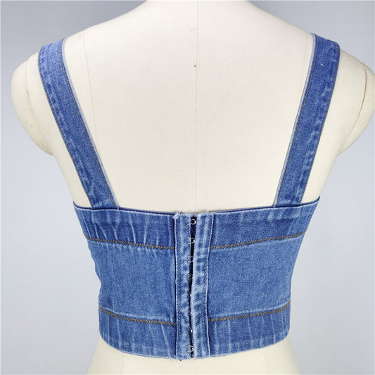 Hot-selling All-match Strap Button Slim-fit Denim Tube Top Strap