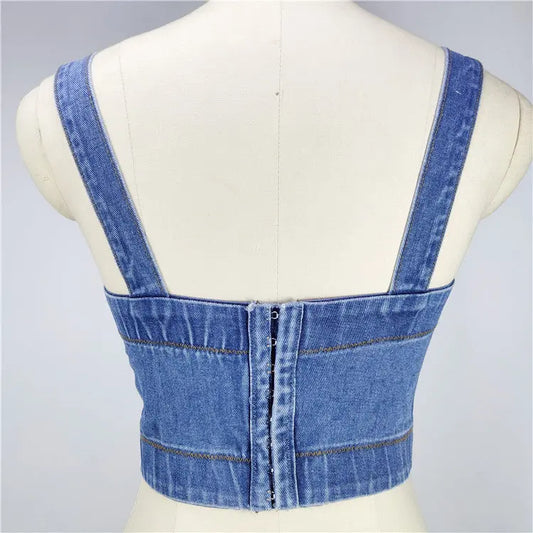 Hot-selling All-match Strap Button Slim-fit Denim Tube Top Strap