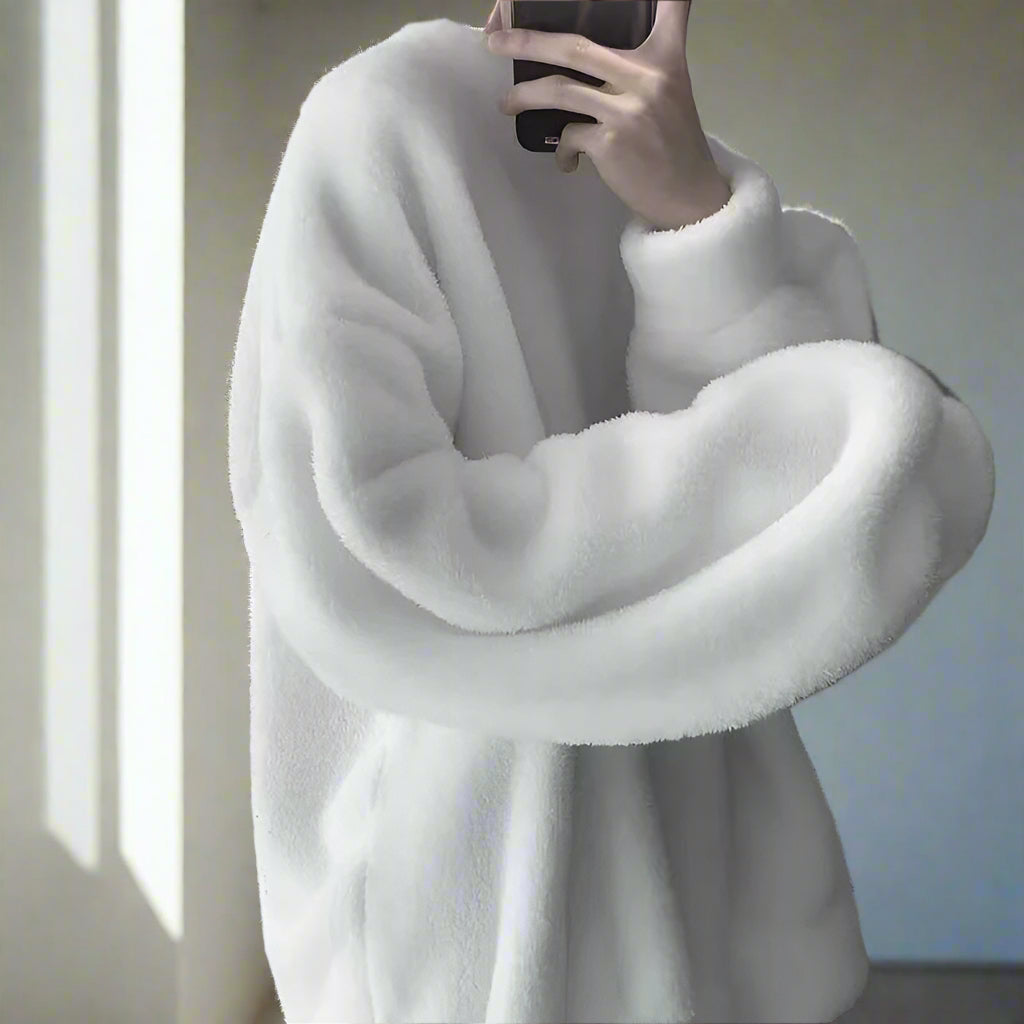 Winter Hong Kong Style Lamb Wool Sweater Men's Autumn Round Neck Loose Fleece-lined Thick Casual All-match Coat Trendy Couple's Top