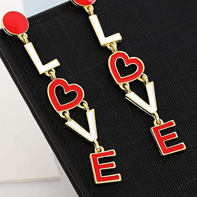 New Dripping Oil Full Diamond European And American Love Earrings Cross-border Amazon Heart Valentine's Day Accessories Earrings Love Letters