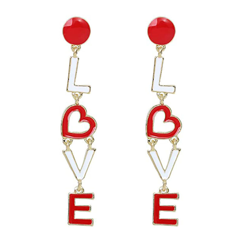 New Dripping Oil Full Diamond European And American Love Earrings Cross-border Amazon Heart Valentine's Day Accessories Earrings Love Letters