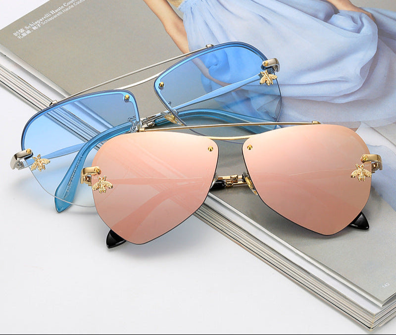 Metal diamond polygon UV protection sunglasses