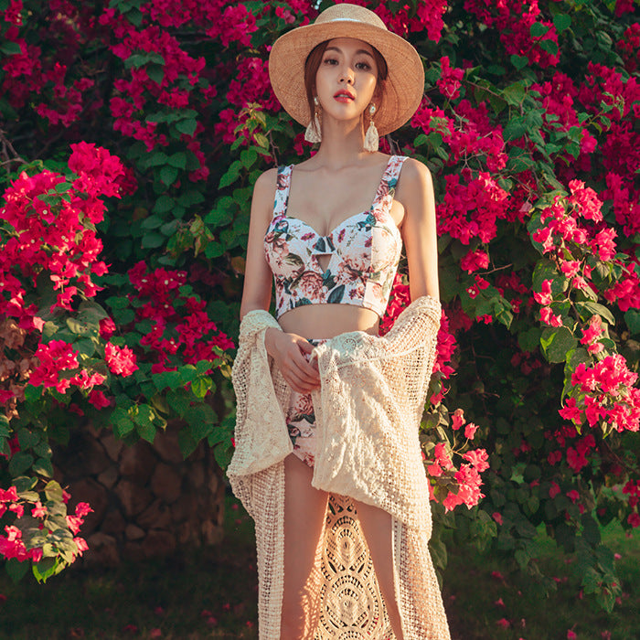 Tropical Style Printing Thin And Gathered Sexy Bikini One-piece Beach Spa Swimsuit Women