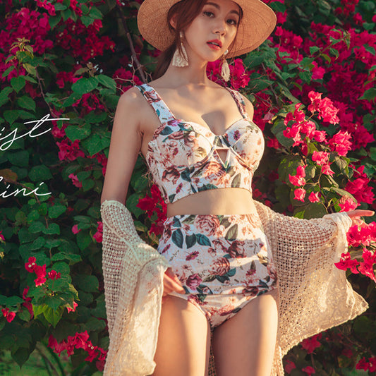 Tropical Style Printing Thin And Gathered Sexy Bikini One-piece Beach Spa Swimsuit Women