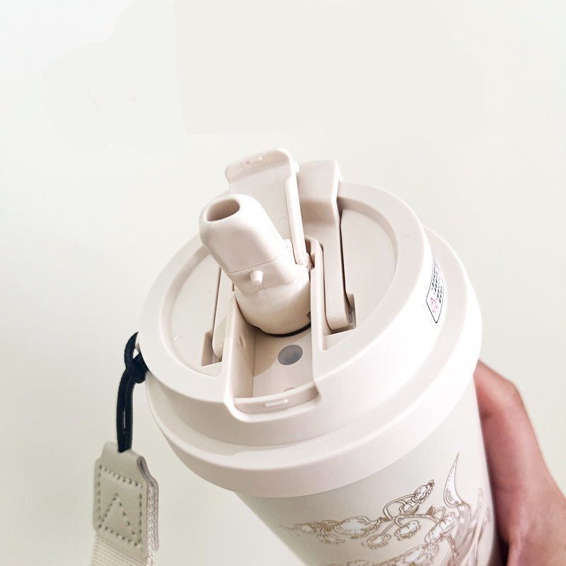 New Lily Of The Valley Coffee Cup Thermos Cup 316 Stainless Steel Women's High Color Value Straw Gift Cup Lettering Logo