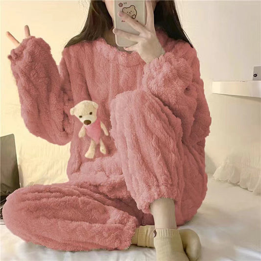 Winter Thickened Pajamas Women's Plush Cute And Sweet Plush Fleece To Keep Warm Send Puppet Bear Home Service Female Net Red Suit
