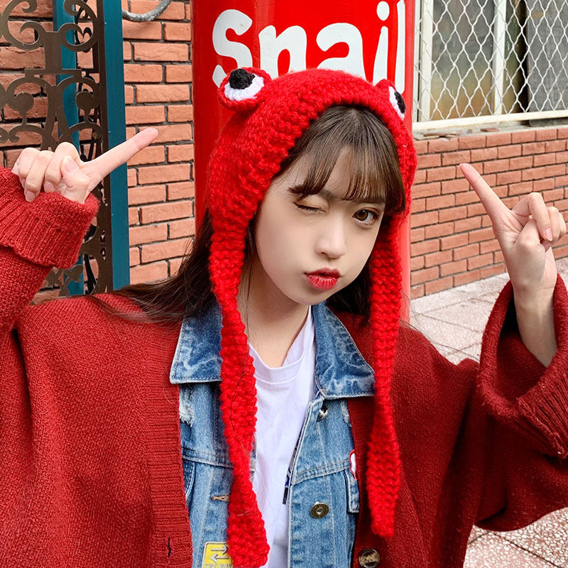 Frog Hat Autumn And Winter Cute Knitted Wool Hat