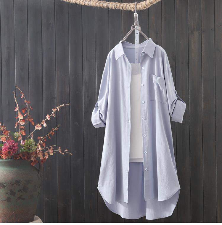 Mid-length Cotton And Linen Dress Shirt Women