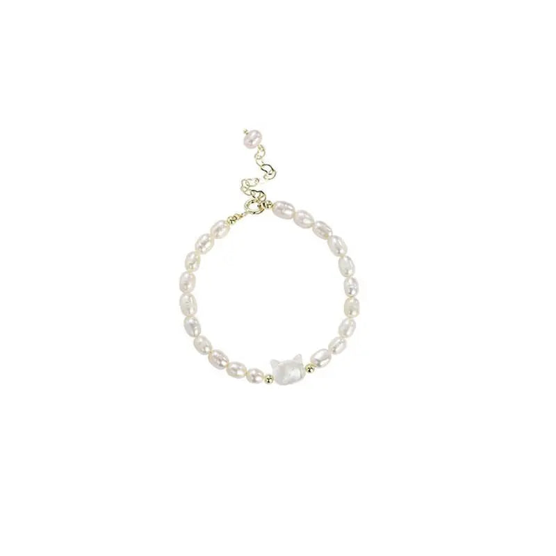 Fashionable Freshwater Pearl Cat Hand Chain Women's Style Beaded Bracelet Elegant Trendy Jewelry Gift Tour Souvenir SL03-72