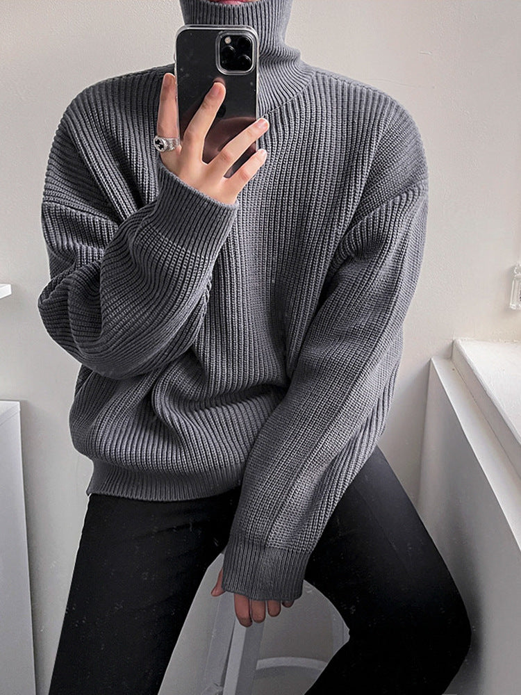 MYQ Solid Color Turtleneck Sweater Men's Winter Thickened Warm Inner Wear Korean Style Trendy Loose Bottoming Sweater