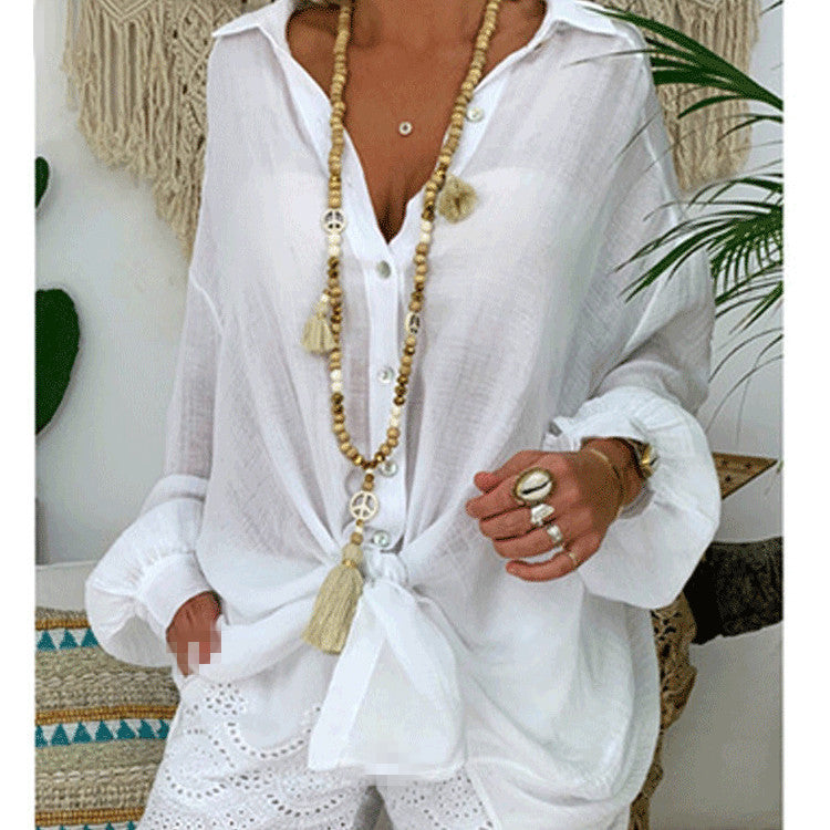 Women's Clothing 2023 Spring And Summer New Amazon Solid Color Button Long-sleeved Loose Casual Shirt Women's Top