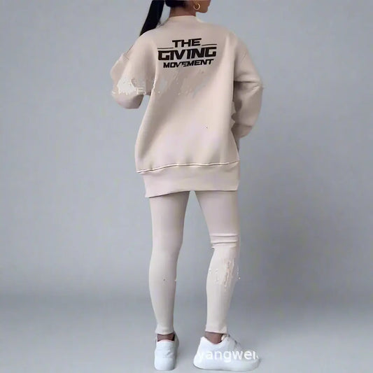 Women's Fashion Casual Printing Sweater Pants Suit