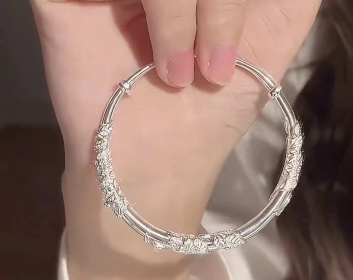 Flowers Genuine Silver 999 Sterling Silver Bracelet Niche Solid Explosion Fashion Bracelet Valentine's Day Gift For Girlfriend