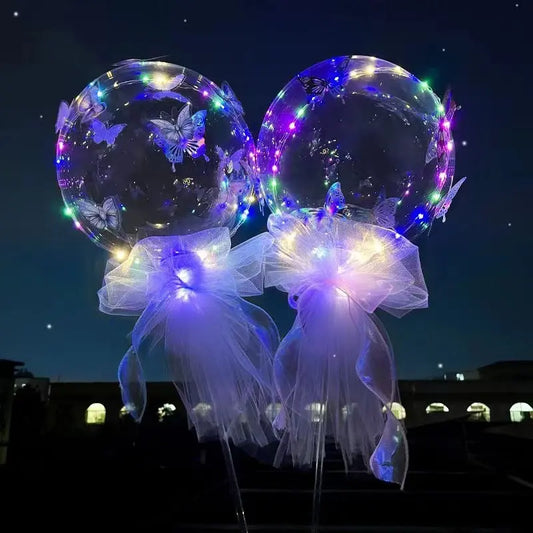 Butterfly With Light Transparent Wave Ball Flashing Light Balloon Valentine's Day Girl Gift Decoration Night Market Stall Toys Wholesale