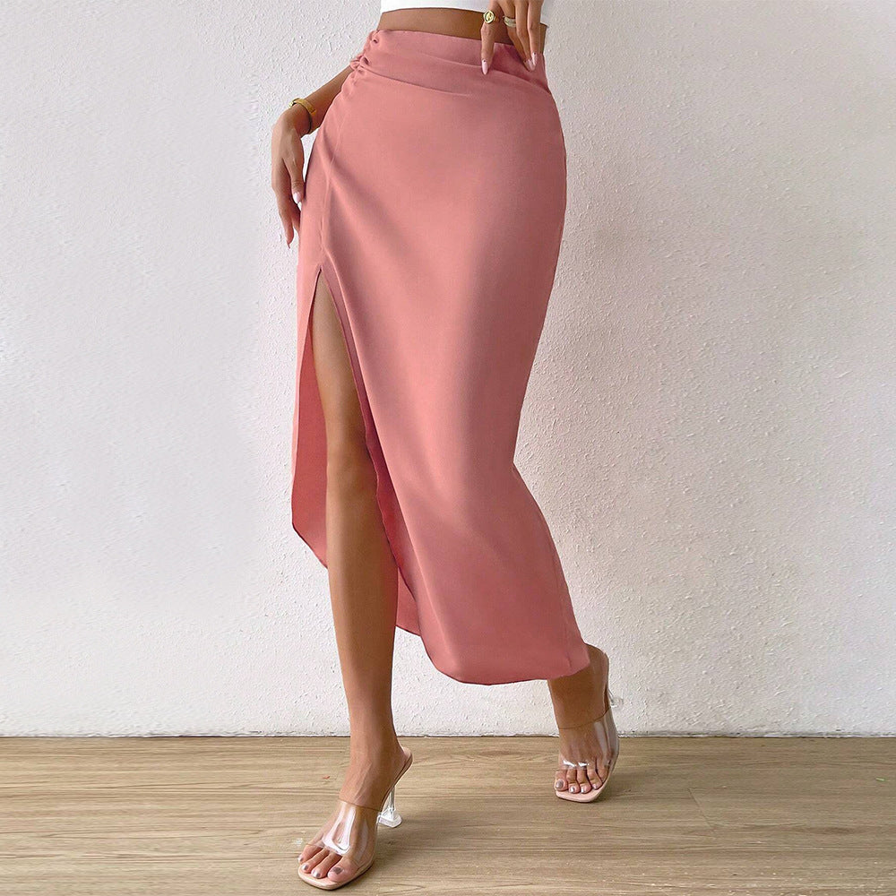 Cross-border Women's Clothing 2024 Autumn And Winter New Sexy Split Elegant Commuter Fashion European And American Pink Sheath Skirt