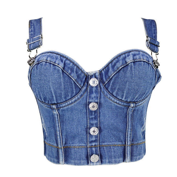 Hot-selling All-match Strap Button Slim-fit Denim Tube Top Strap