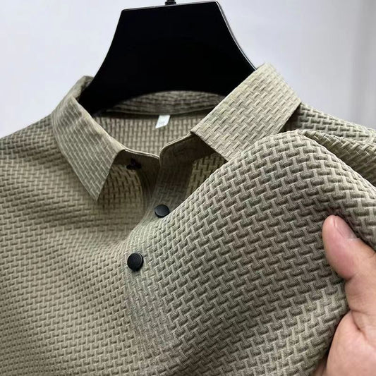 Premium shirt or t-shirt available in black, white, blue, khaki, green, and more – featuring a textured woven pattern, soft breathable fabric, and refined craftsmanship for stylish everyday wear.