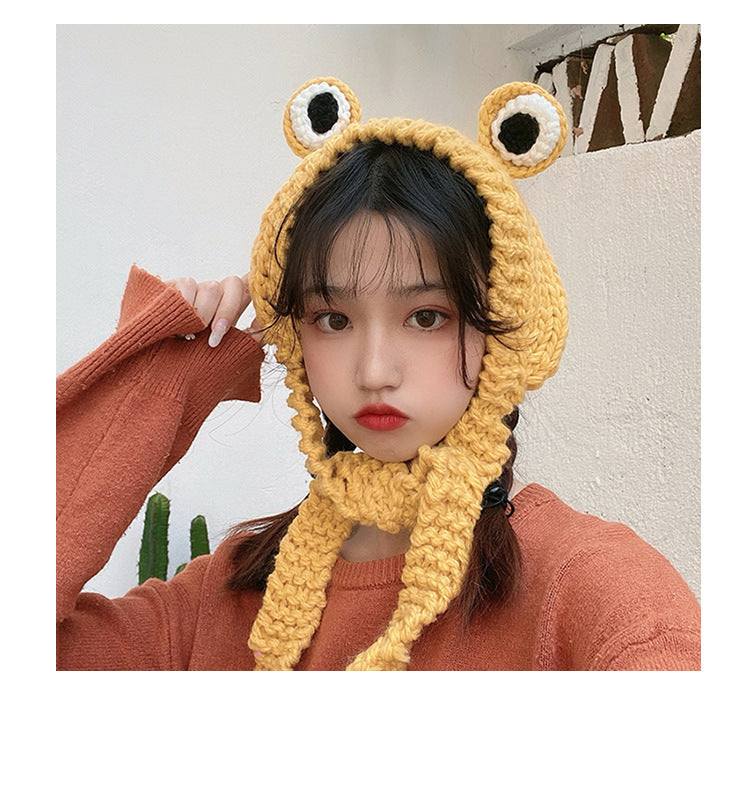 Frog Hat Autumn And Winter Cute Knitted Wool Hat