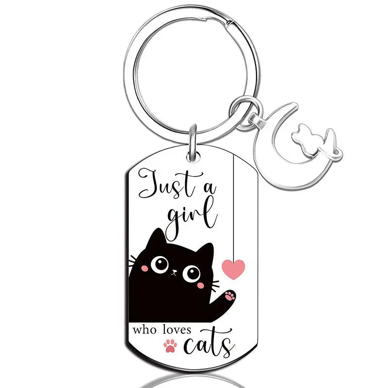 Cross-border Cute Cartoon Moon Cat Accessories Black Kitten Stainless Steel Keychain Pet Key Ring Wholesale