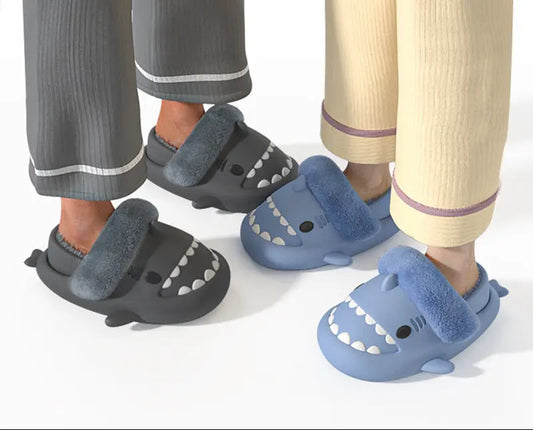 Removable Shark Cotton Slippers For Women, Autumn And Winter Household Non-slip Warm Plus Plush Cotton Slippers For Men, Winter