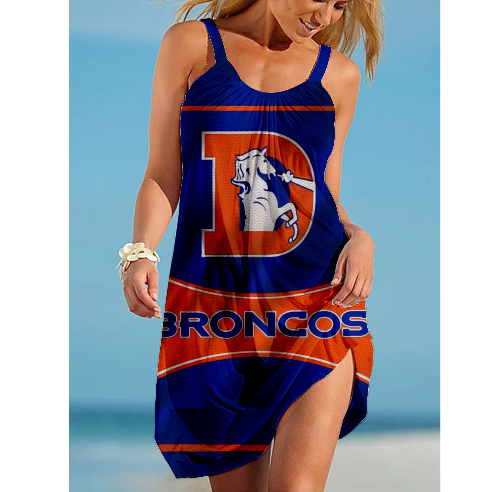 2021 European And American Cross-border Urban Women's Casual Sexy 3D Digital Printing NFL Mid-waist Suspender Dress