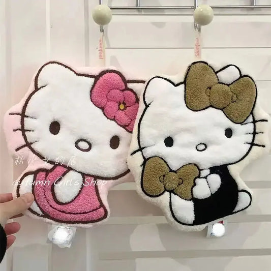 Cute Bow Cat Hanging Hand Towel – Soft Plush Bathroom Decor
