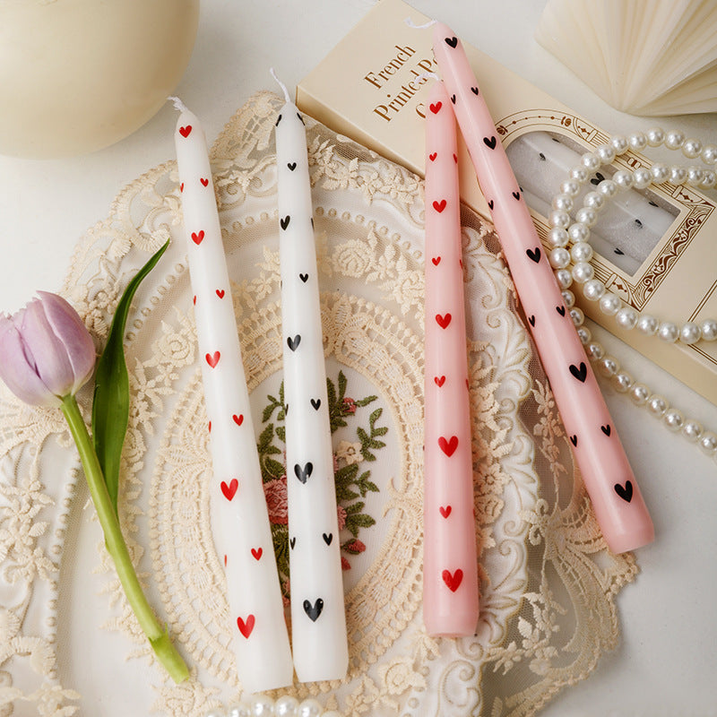 French Long Rod Printed Candle Wholesale Romantic Wedding Valentine's Day Love Long Rod Banquet Smokeless Birthday Candle
