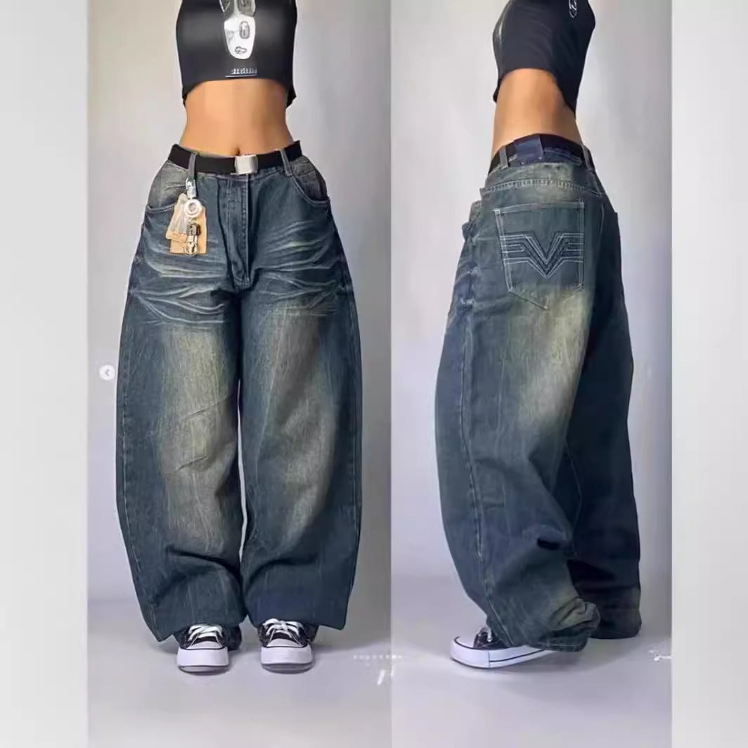 American Style Loose Straight-Leg Jeans Men's Retro Hip-Hop Gothic Street Clothing Harajuku Men's Casual Pants