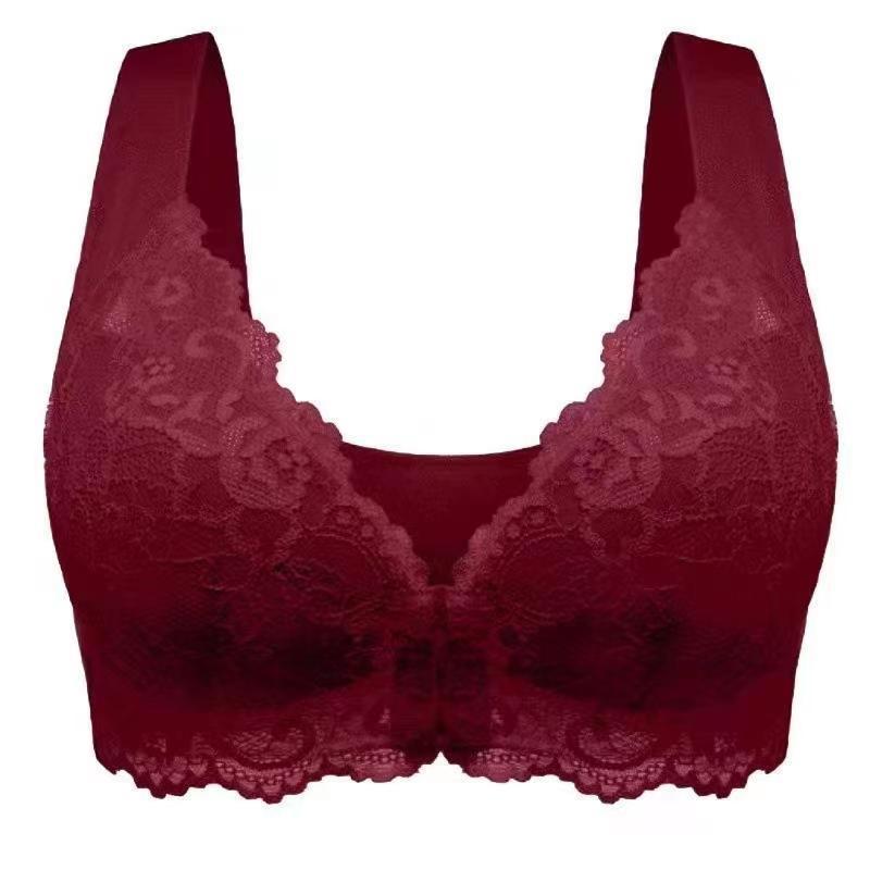 Plus Size Front Buckle Thin Bra Lace Sexy Wireless Gathered Seamless Vest Women's Underwear
