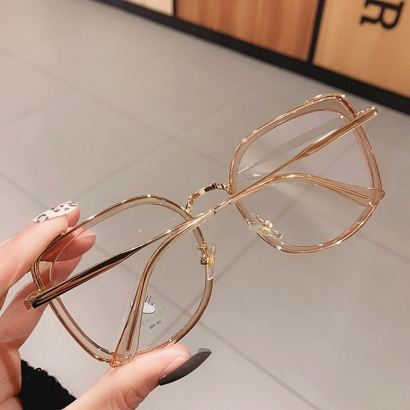 Korean Version Of The Tide Big Frame Square Black Frame Flat Mirror Plain Glasses Shape Black Frame Anti-blue Light Metal Frame Can Be Equipped With Myopia