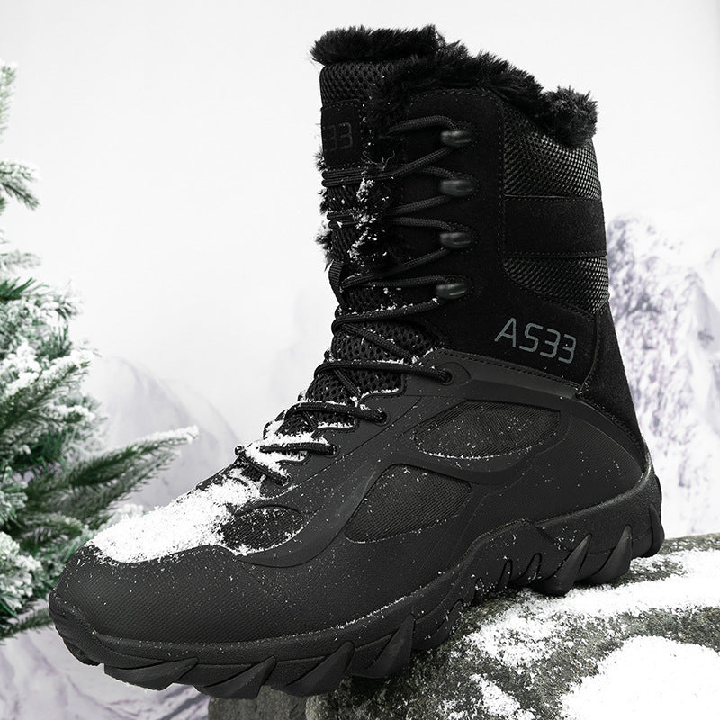 New Men's Snow Boots Thick-soled Mid-calf Cotton Boots Fleece-lined Winter Outdoor Casual Shoes Hiking Shoes Fashion Men's Shoes