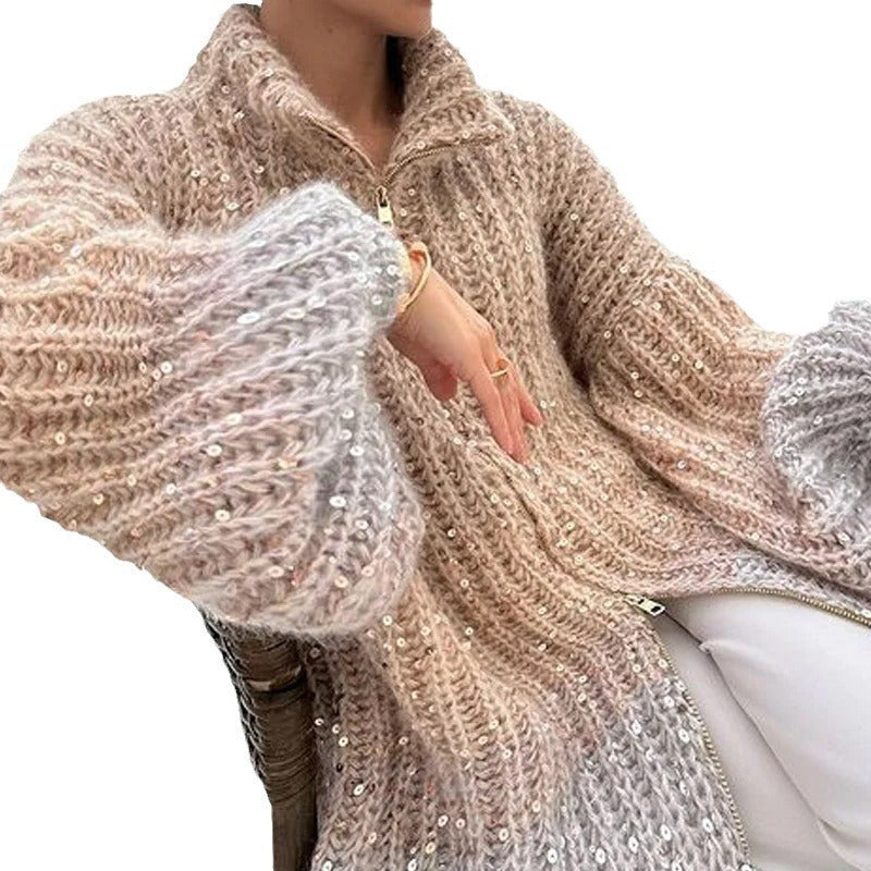 Sparkle Knit Oversized Cardigan – Chunky Sequin Sweater for Effortless Glam