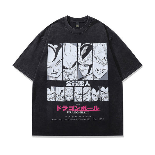 American Cartoon Direct Injection Printing Heavy Small Neckline Washed Distressed Short Sleeve T-shirt Men And Women Retro Half Sleeve Tee