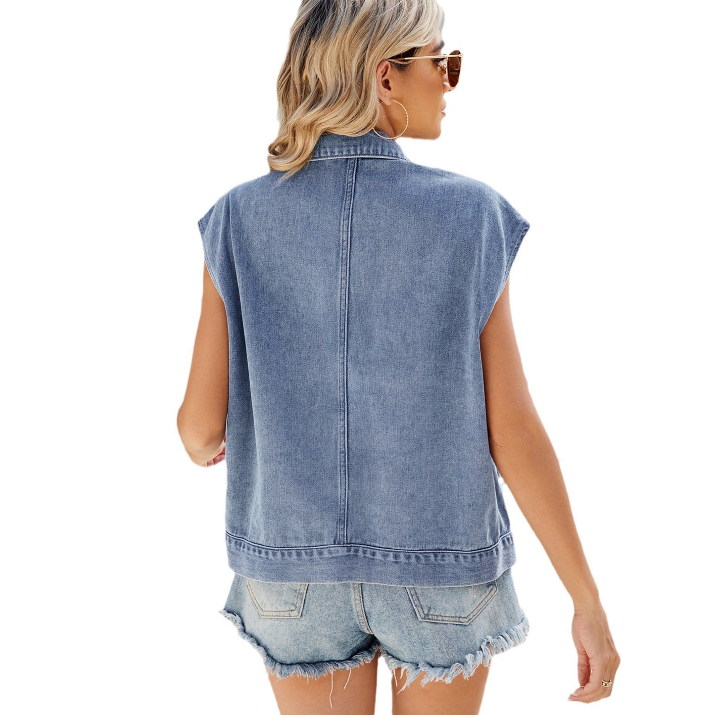 EBay European And American Cross-border Women's Clothing Summer Amazon Independent Station New Washed One Breasted Denim Vest Waistcoat Fashion