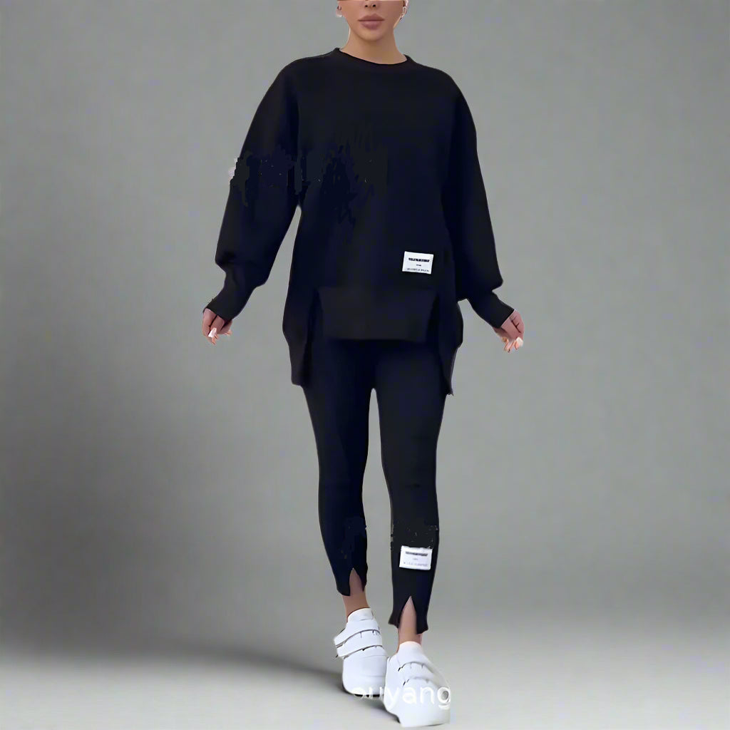 Women's Fashion Casual Printing Sweater Pants Suit