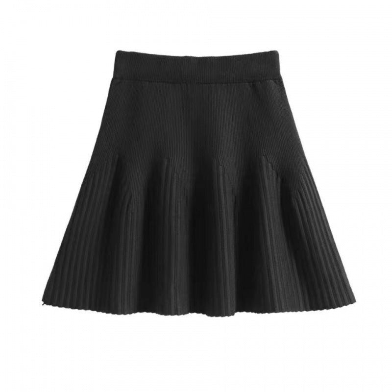 Autumn And Winter Korean Style Pleated Umbrella Skirt Elastic High Waist Knitted Wool Short Skirt Women's A-line Skirt 2022 New Skirt
