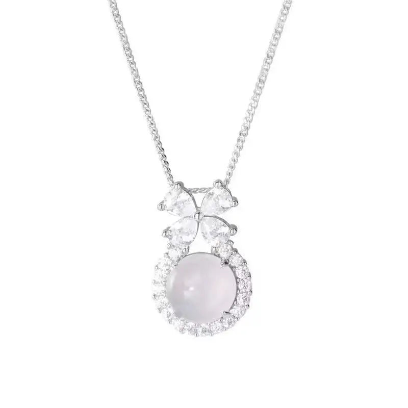 Bow White Chalcedony Necklace Zircon Clavicle Chain Flower Advanced Niche Necklace Female Tanabata Valentine's Day Gift