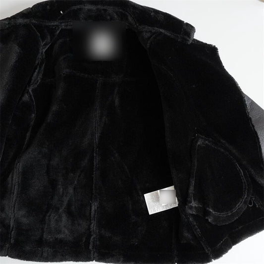 Original-2969/262 Women's Black Faux Fur Motorcycle Jacket Autumn And Winter New Loose